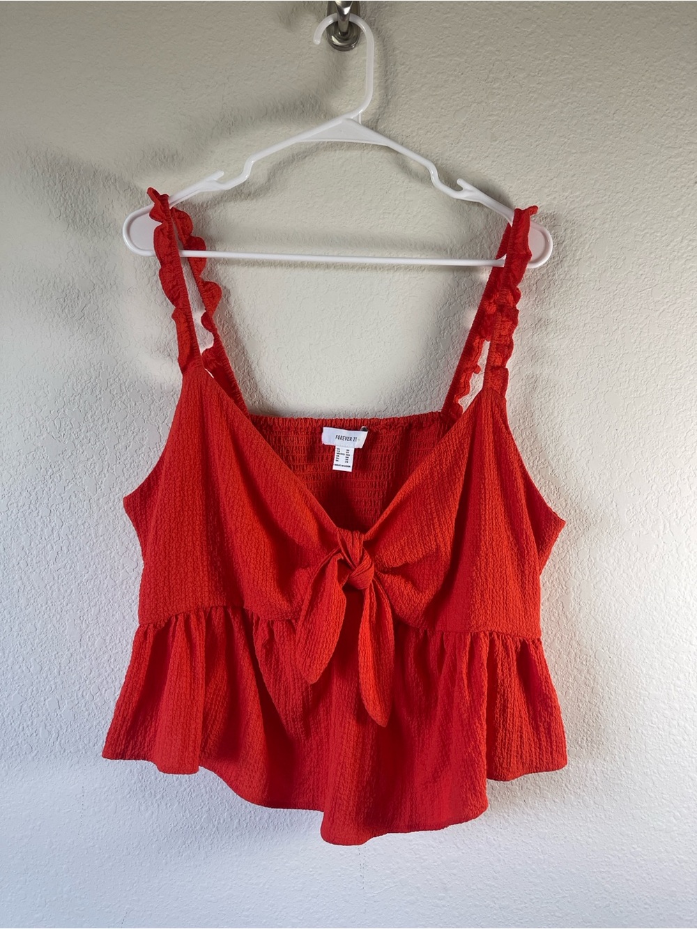 Forever 21 Red Textured Front-Tie Smocked-Back Tank Top Size 3x